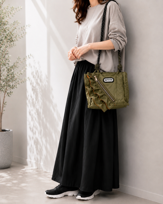 Mini frill tote bag <KHAKI> /RISLEY