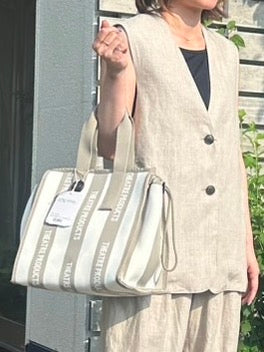 STRIPE KNIT HAND BAG-M-/ ストライプニットハンドバッグ-M-