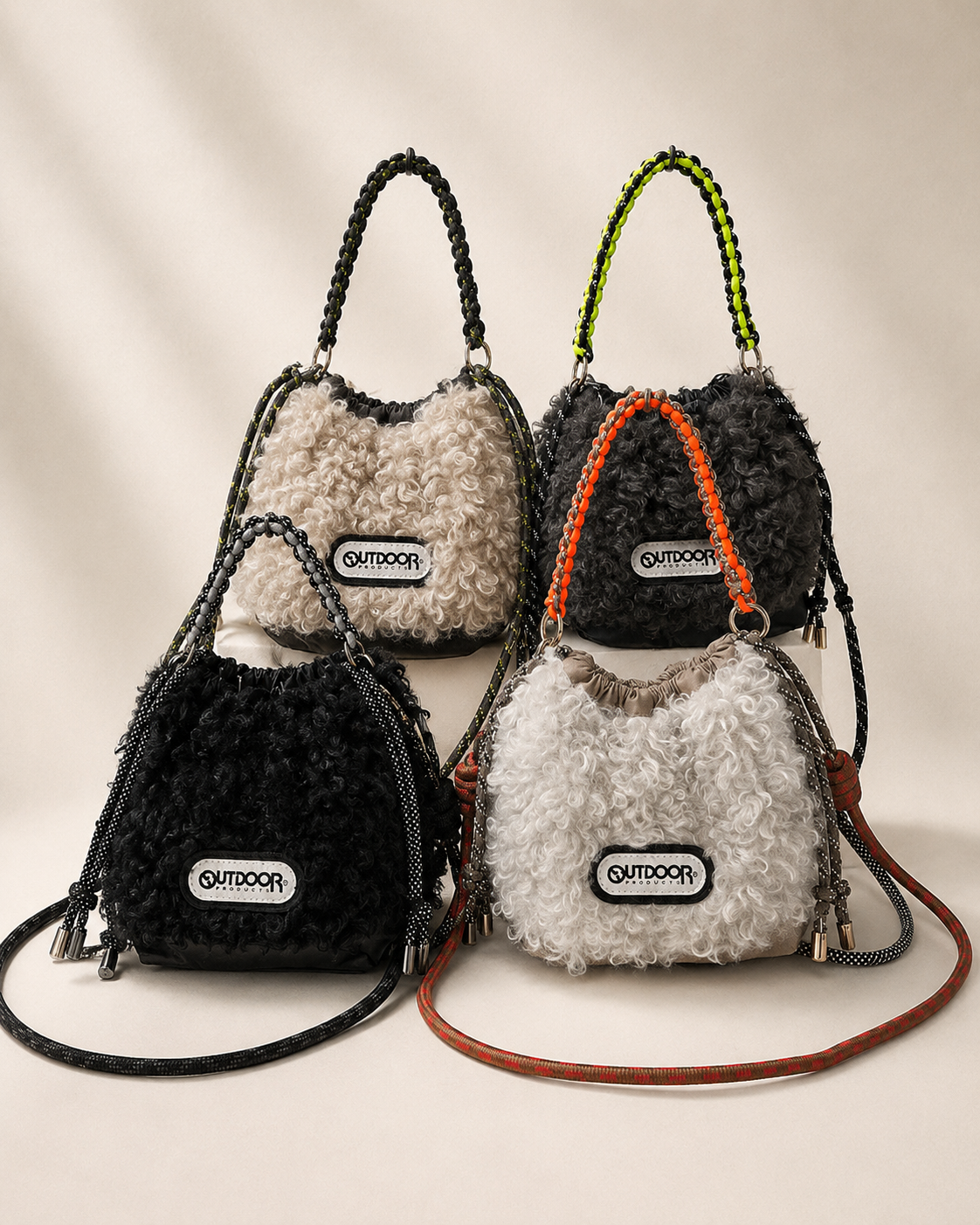 Reversible faux fur quilted bag <BEIGE> /RISLEY