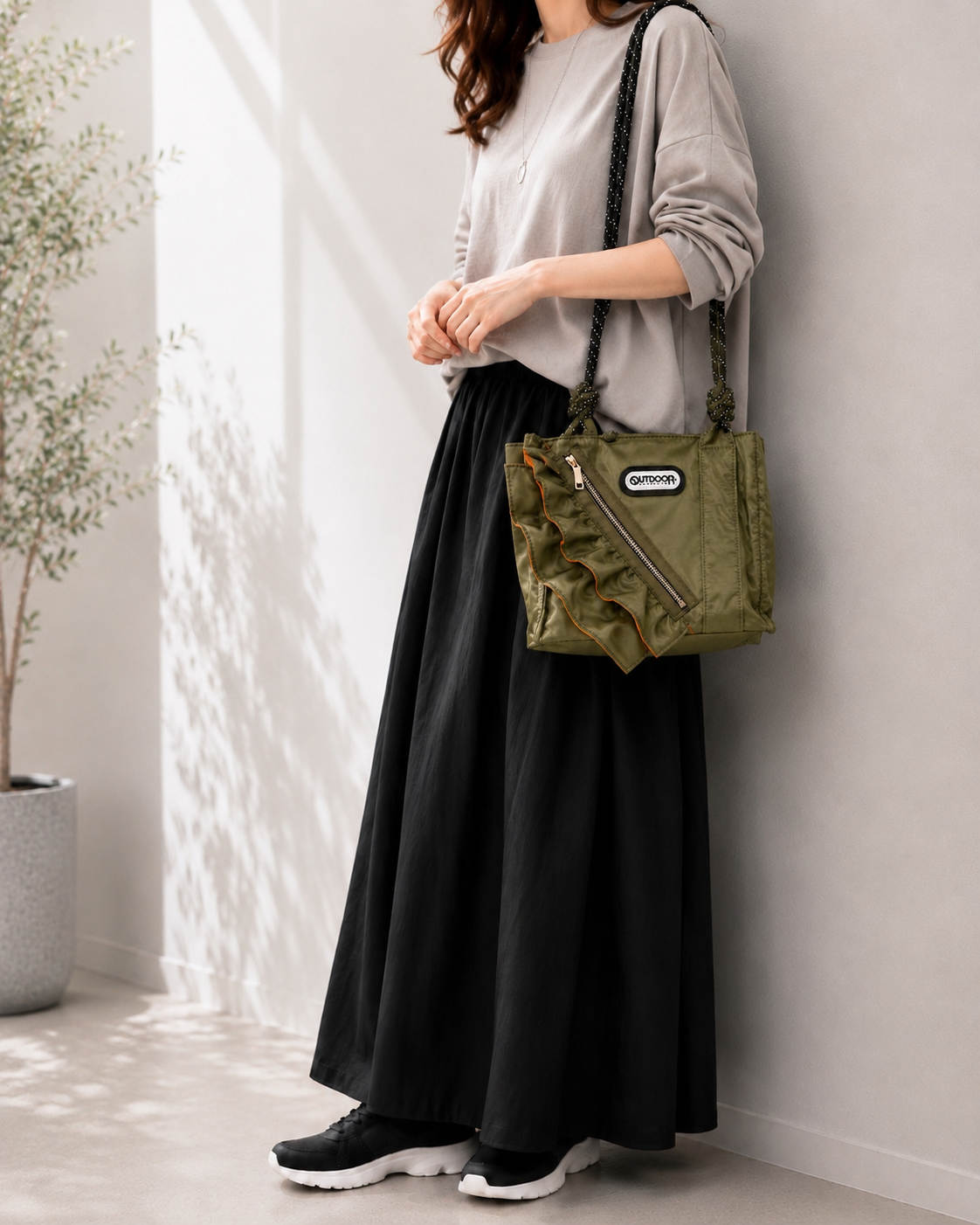 Mini frill tote bag <KHAKI> /RISLEY