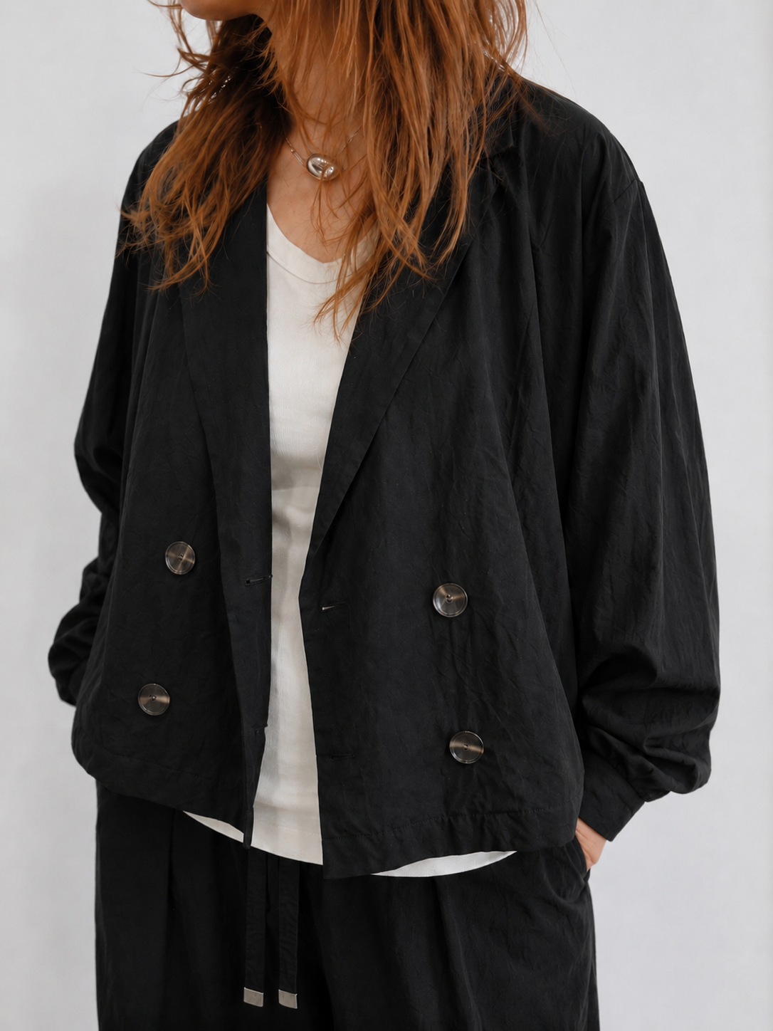 シワ加工ナイロンJKT BLK /PRIORTY